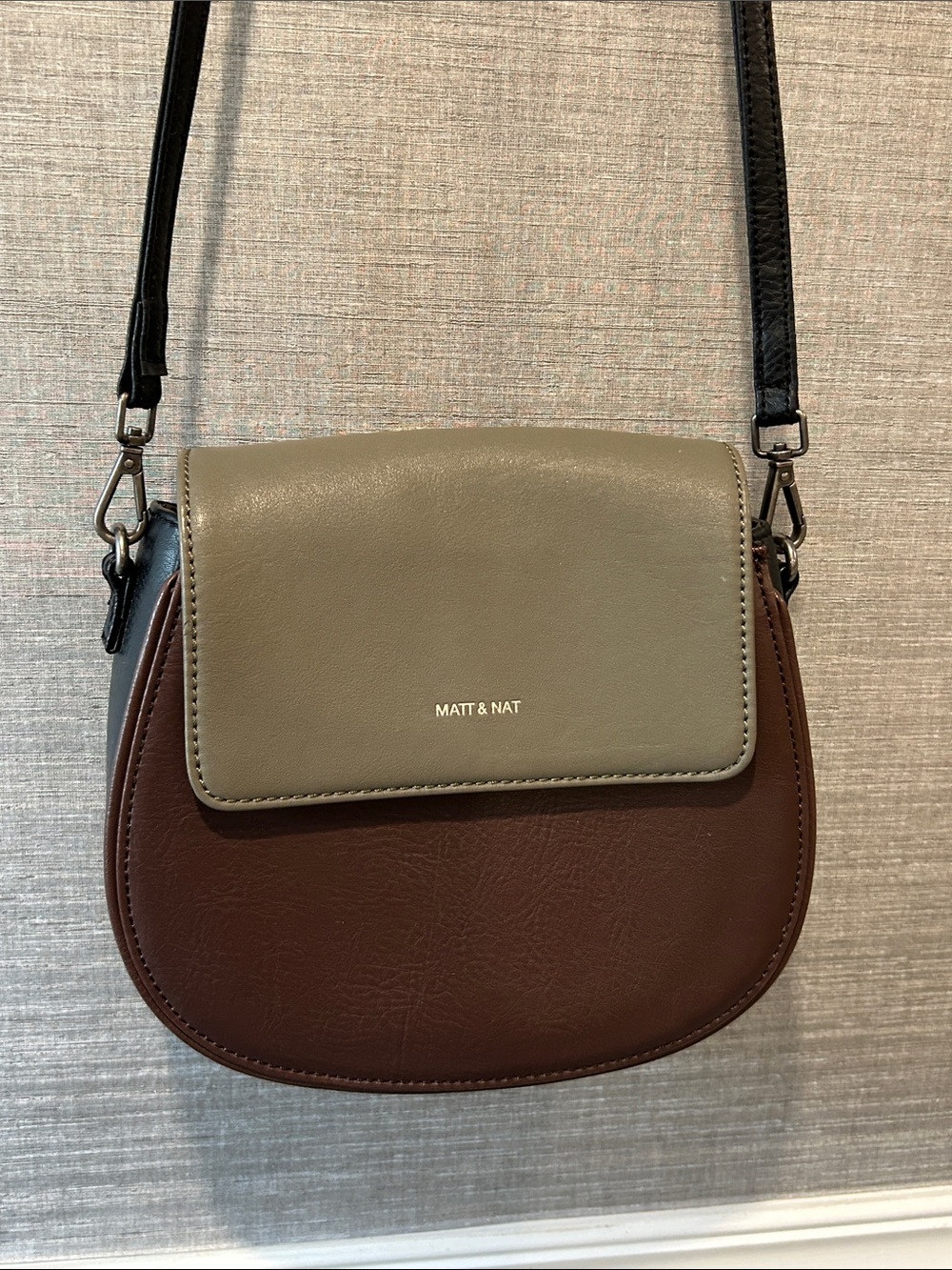 Matt & Nat Two-Tone Crossbody Bag in Olive Green and Brown